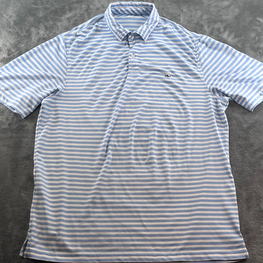 Vineyard Vines Performance Polo Shirt Mens Large Blue White Striped 1K6039